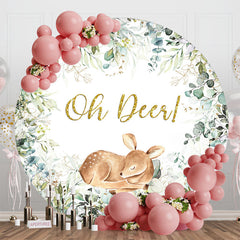 Lofaris Green Leaves Sleep Deer Round Baby Shower Backdrop