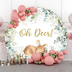 Lofaris Green Leaves Sleep Deer Round Baby Shower Backdrop