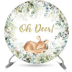 Lofaris Green Leaves Sleep Deer Round Baby Shower Backdrop