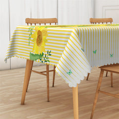 Lofaris Green Leaves Sunflowers Yellow Stripes Tablecloth