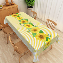 Lofaris Green Leaves Sunflowers Yellow Stripes Tablecloth