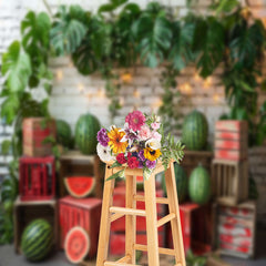 Lofaris Green Leaves Watermelon Brick Wall Summer Backdrop