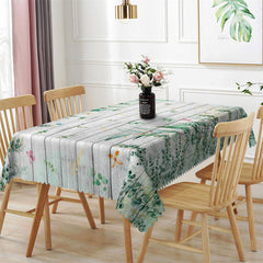 Lofaris Green Leaves White Wood Spring Rectangle Tablecloth