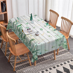 Lofaris Green Leaves White Wood Spring Rectangle Tablecloth