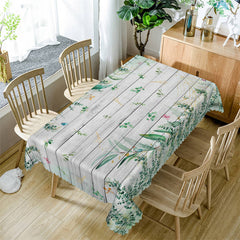 Lofaris Green Leaves White Wood Spring Rectangle Tablecloth