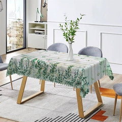 Lofaris Green Leaves White Wood Spring Rectangle Tablecloth