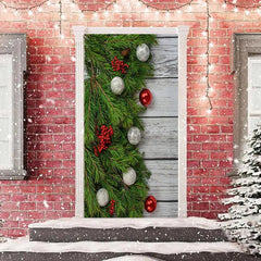 Lofaris Green Leaves White Wooden Board Christmas Door Cover