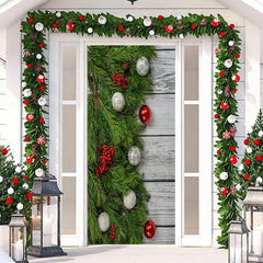 Lofaris Green Leaves White Wooden Board Christmas Door Cover