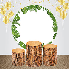 Lofaris Green Leaves Wood Simple Round Birthday Backdrop Kit