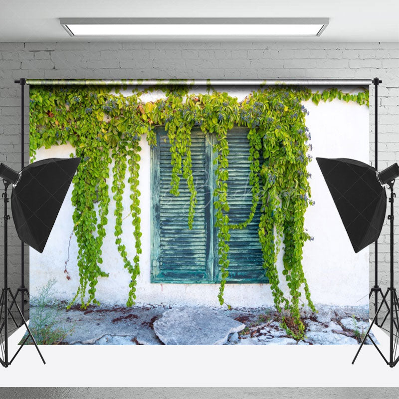 Lofaris Green Leaves Wooden Window White Photo Spring Backdrop