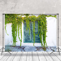 Lofaris Green Leaves Wooden Window White Photo Spring Backdrop