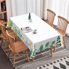 Lofaris Green Leaves Yellow Floral Boho White Kitchen Tablecloth