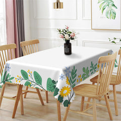 Lofaris Green Leaves Yellow Floral Boho White Kitchen Tablecloth