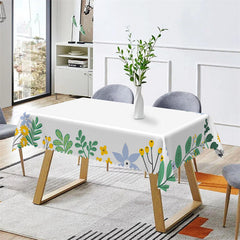 Lofaris Green Leaves Yellow Floral Boho White Kitchen Tablecloth