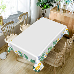 Lofaris Green Leaves Yellow Floral Boho White Kitchen Tablecloth