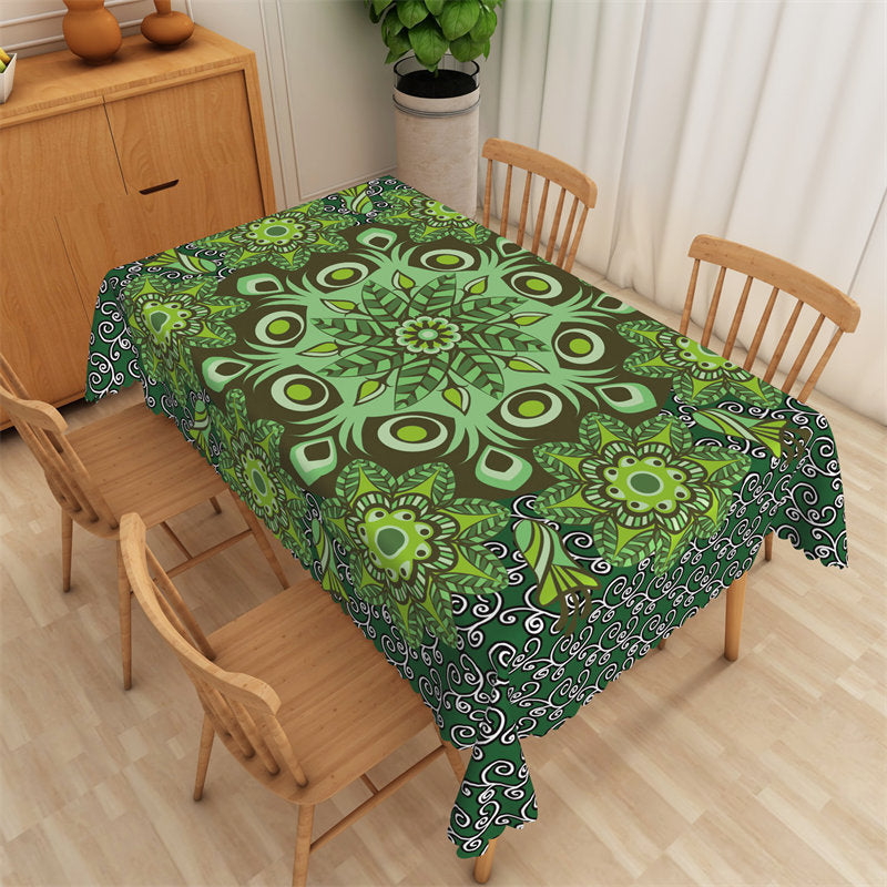 Lofaris Green Mandala Pattern Swirl Leaves Kitchen Tablecloth