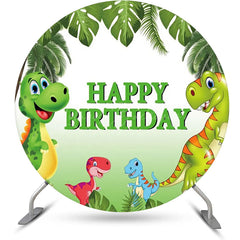 Lofaris Green Monstera Dinosaurs Round Birthday Backdrop