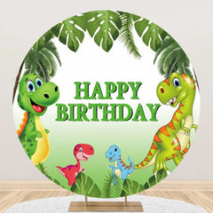 Lofaris Green Monstera Dinosaurs Round Birthday Backdrop