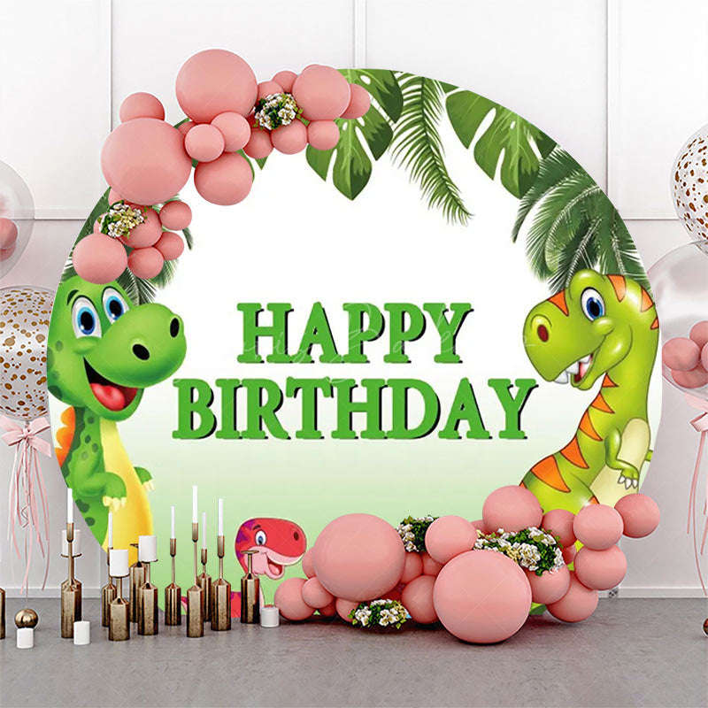 Lofaris Green Monstera Dinosaurs Round Birthday Backdrop