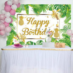 Lofaris Green Monstera Gold Pineapple Backdrop For Birthday