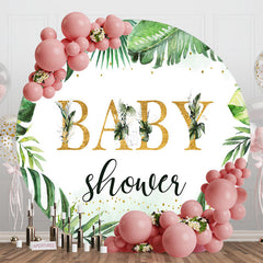 Lofaris Green Monstera Simple Round Baby Shower Backdrop