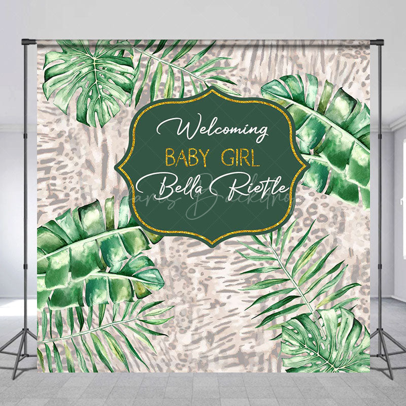 Lofaris Green Monsteras Tropical Custom Baby Shower Backdrops