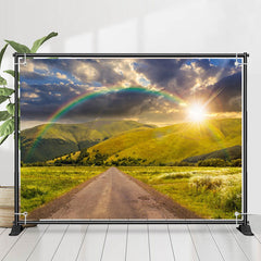 Lofaris Green Mountains Sun Rainbow Road Spring Backdrop