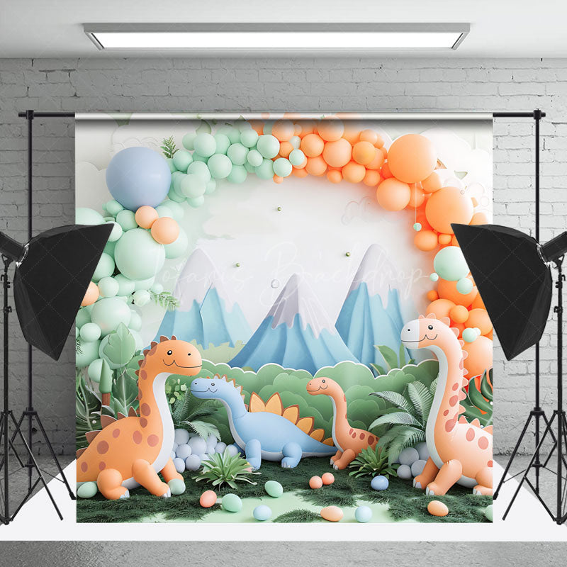 Lofaris Green Orange Dinosaur Mountain Safari Photo Backdrop