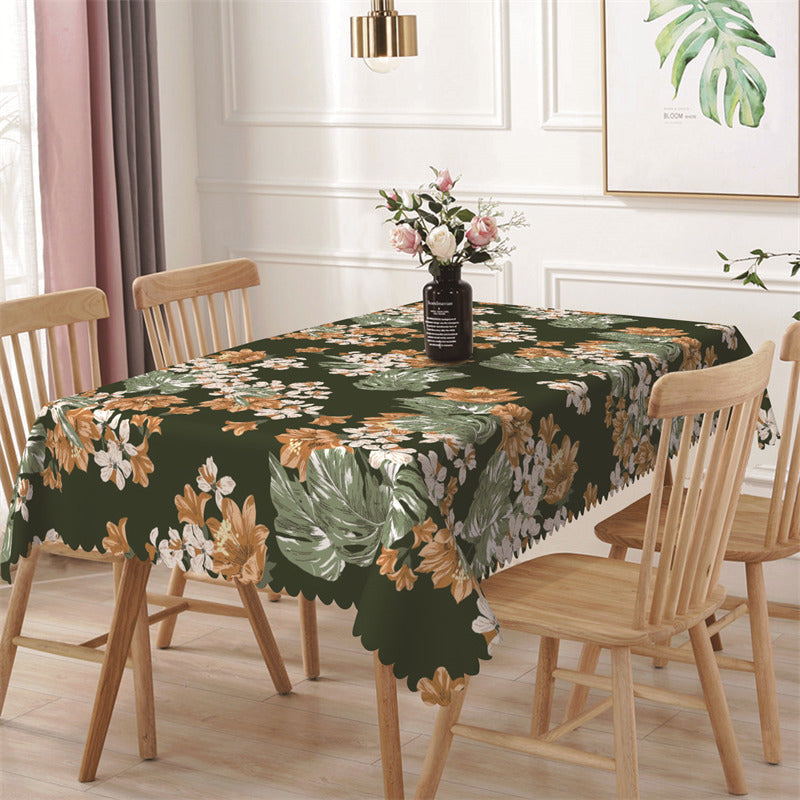 Lofaris Green Orange Floral Patterns Rectangle Tablecloth