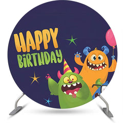 Lofaris Green Orange Monster Star Round Birthday Backdrop