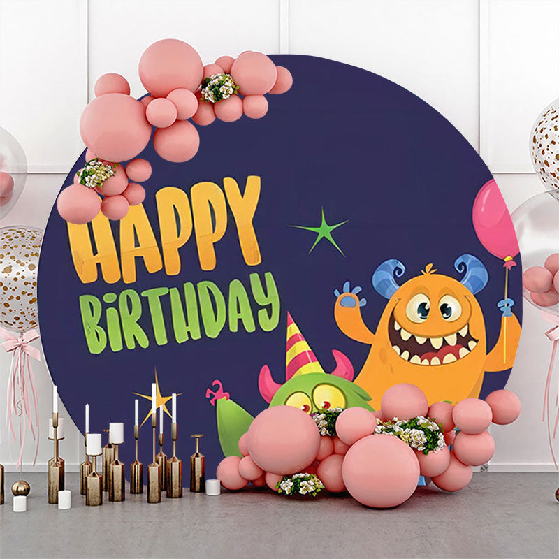 Lofaris Green Orange Monster Star Round Birthday Backdrop