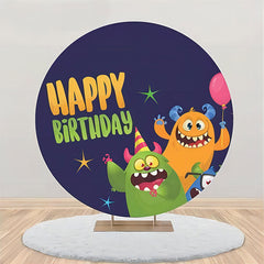 Lofaris Green Orange Monster Star Round Birthday Backdrop