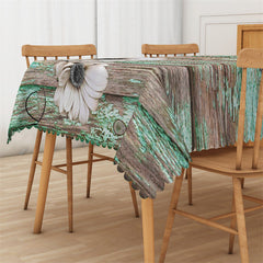 Lofaris Green Paint Wood Board Floral Rectangle Tablecloth