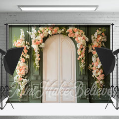 Lofaris Green Palace Wall Door Pink White Floral Backdrop