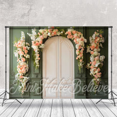 Lofaris Green Palace Wall Door Pink White Floral Backdrop