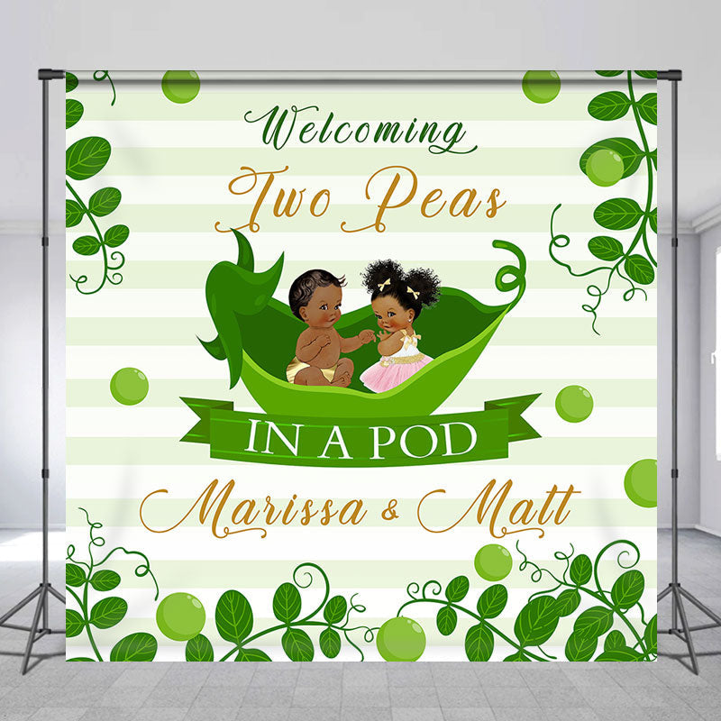 Lofaris Green Peas Leaves Custom Twin Baby Shower Backdrop