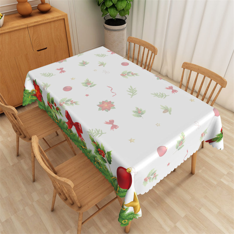 Lofaris Green Pine Leaves Red Bowknot Christmas Tablecloth