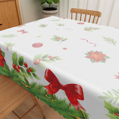 Lofaris Green Pine Leaves Red Bowknot Christmas Tablecloth