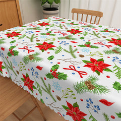 Lofaris Green Pine Needles Red Floral Christmas Tablecloth