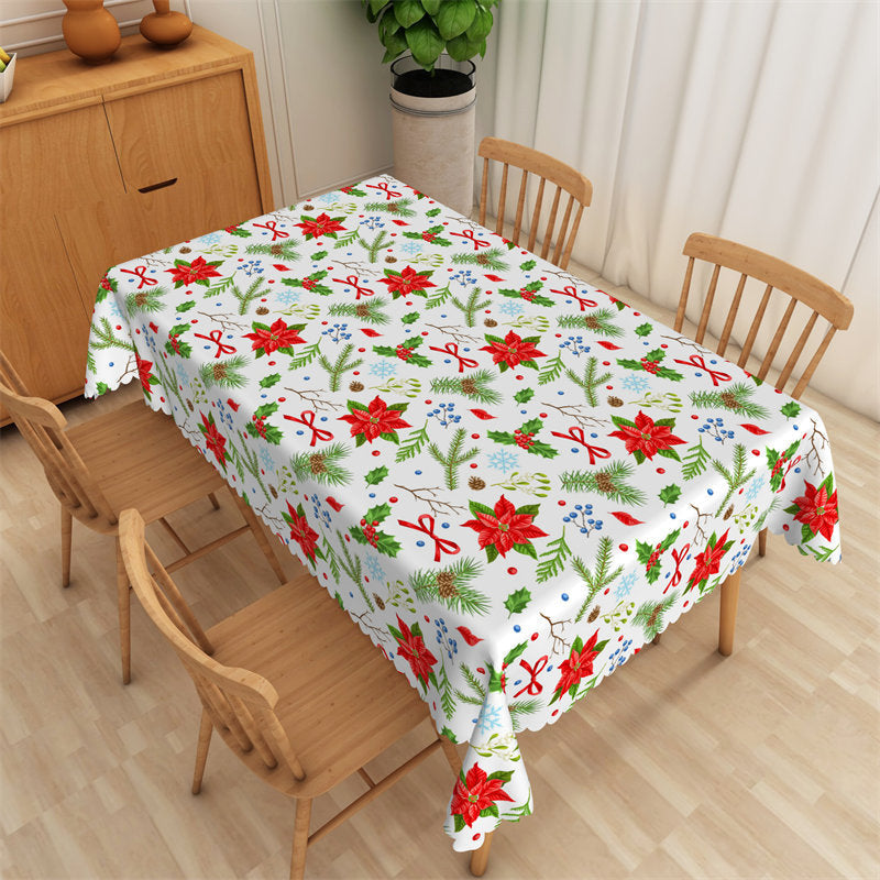 Lofaris Green Pine Needles Red Floral Christmas Tablecloth