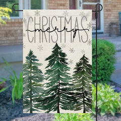 Lofaris Green Pine Trees Snowflake Christmas Garden Flag