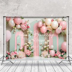 Lofaris Green Pink Arch Balloon Floral Cake Smash Backdrop