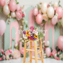 Lofaris Green Pink Arch Balloon Floral Cake Smash Backdrop