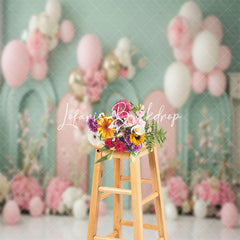 Lofaris Green Pink Arch Balloons Floral Cake Smash Backdrop