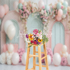 Lofaris Green Pink Balloons Floral Cake Smash Photo Backdrop