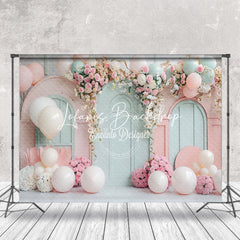 Lofaris Green Pink Balloons Floral Cake Smash Photo Backdrop