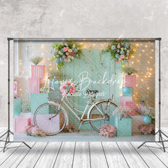 Lofaris Green Pink Bike Floral Spring Cake Smash Backdrop