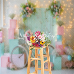 Lofaris Green Pink Bike Floral Spring Cake Smash Backdrop