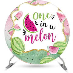 Lofaris Green Pink One In A Melon Round Birthday Backdrop