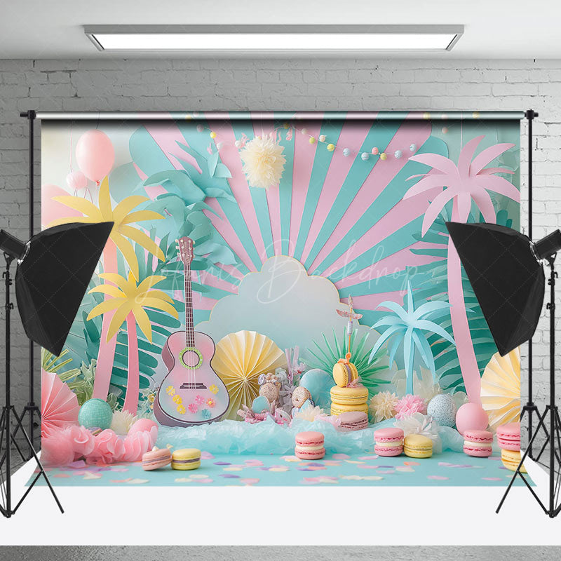 Lofaris Green Pink Palm Trees Macaron Cake Smash Backdrop